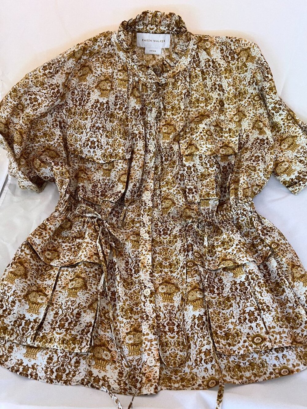 Karen Walker Credenza Shirt — Off-White/Antique Gold — US 4 / UK 8 — NEW/UNWORN